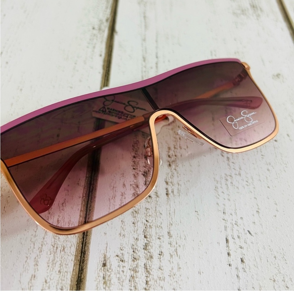 Jessica Simpson Rose Gold Metal Frame Square Shield Sunglasses Eyewear J6100 - Picture 10 of 14